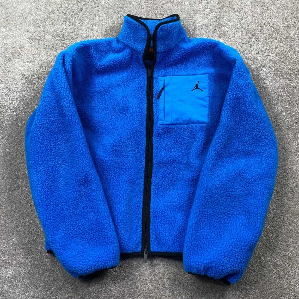 Jordan Sherpa Fleece Jacket Mens Small Photo Blue Full Zip Mock Neck HV0778-406